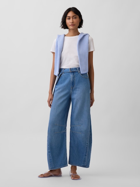 High Rise UltraSoft Belted Horseshoe Jeans