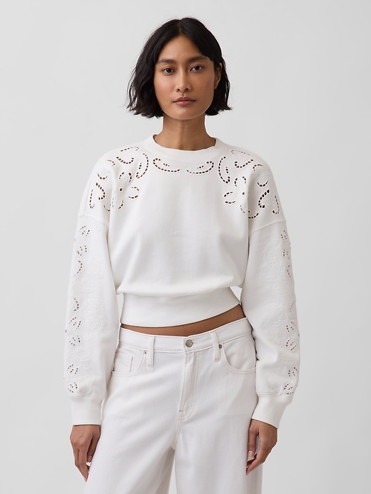 Image number 1 showing, VintageSoft Oversized Eyelet Crop Sweatshirt