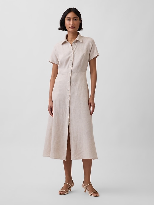 Image number 1 showing, Linen-Blend Midi Shirtdress