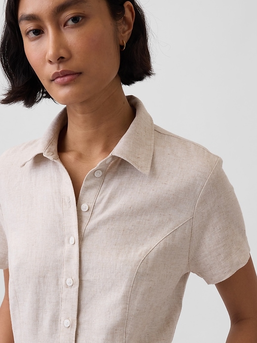 Image number 4 showing, Linen-Blend Midi Shirtdress
