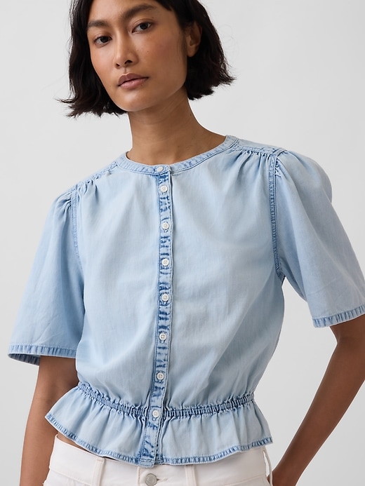 Image number 4 showing, Denim Peplum Crop Top