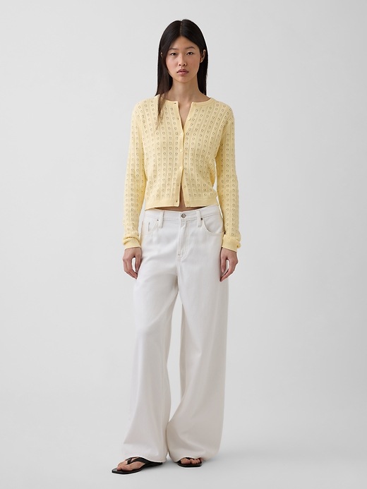 Image number 2 showing, 100% Cotton Pointelle Crop Cardigan