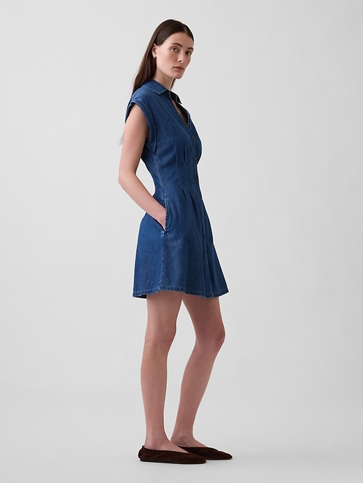 Image number 3 showing, Denim Pleated Mini Shirtdress