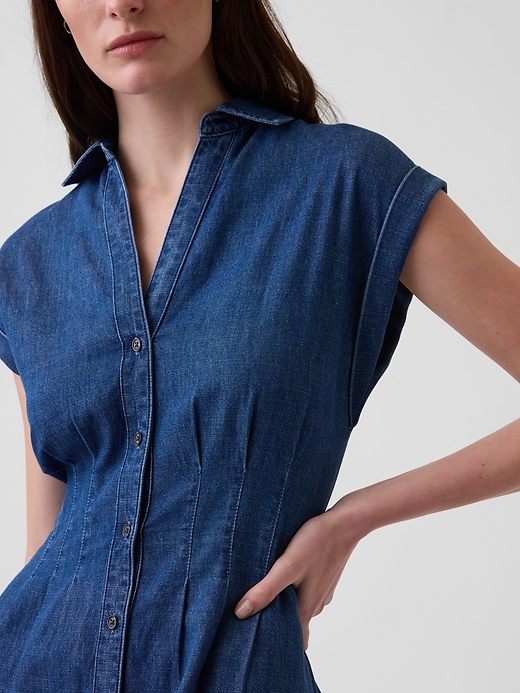 Image number 4 showing, Denim Pleated Mini Shirtdress
