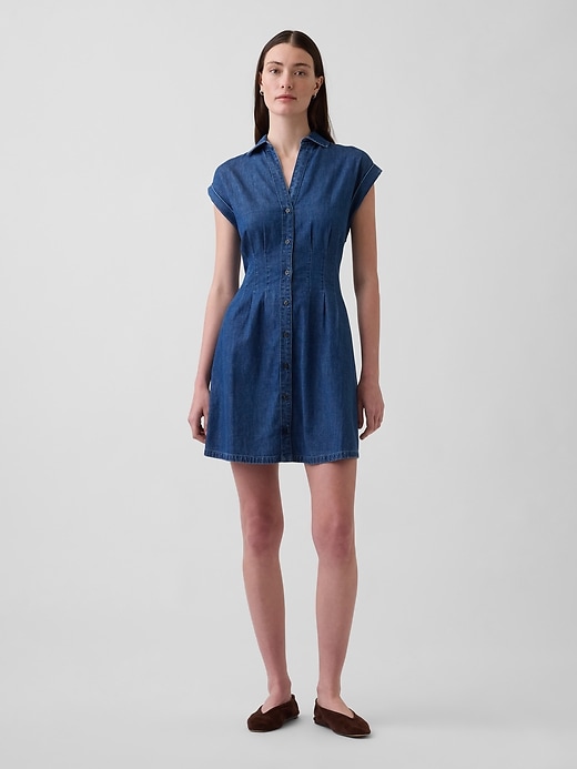 Image number 1 showing, Denim Pleated Mini Shirtdress