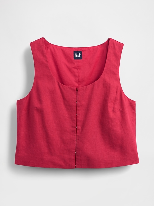 Image number 5 showing, Linen-Blend Hook-Front Crop Shell Top