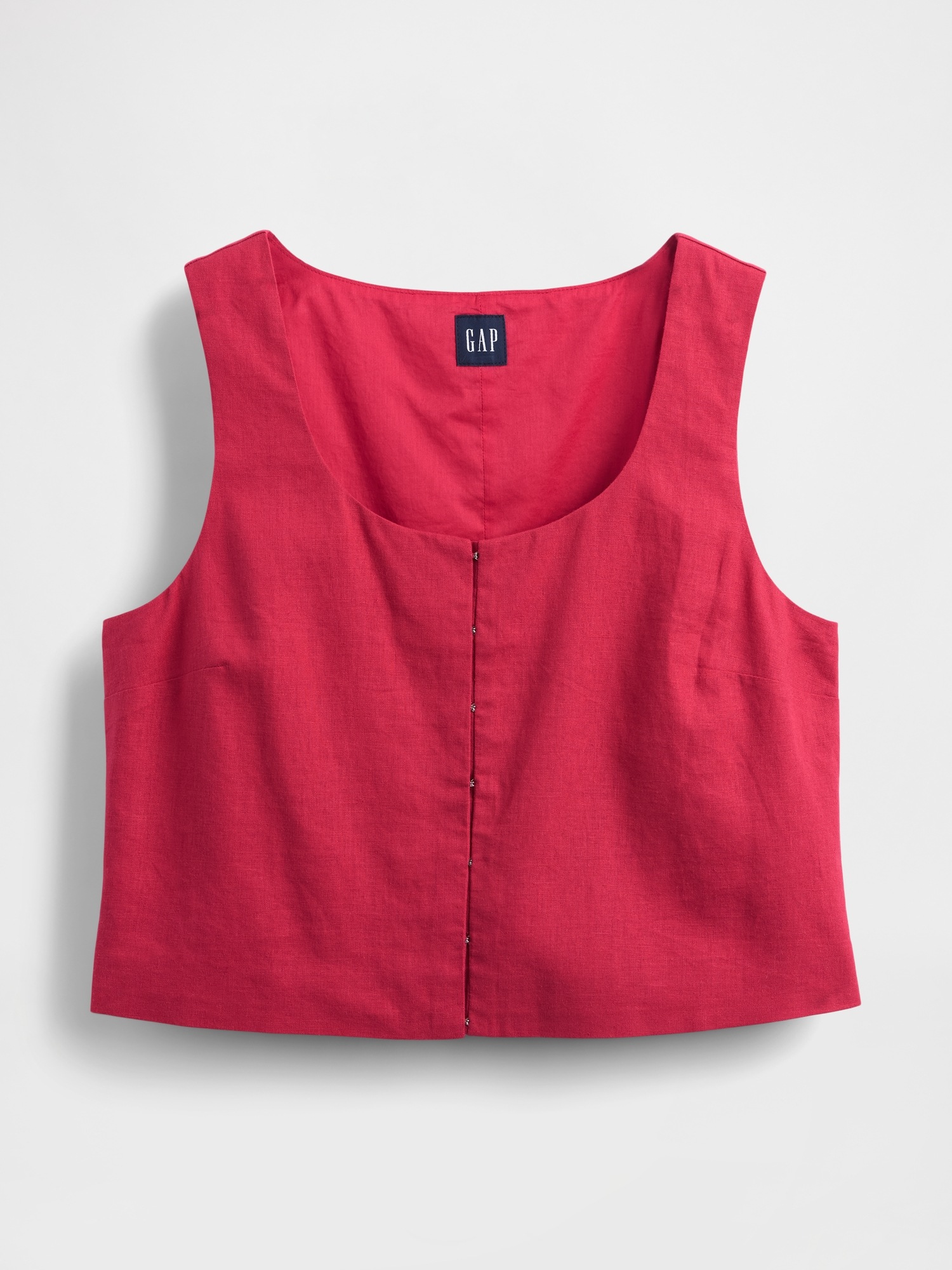 Женский топ Gap Linen-Blend Hook-Front Crop Shell Top, цвет: Потёртый красный — фото 4