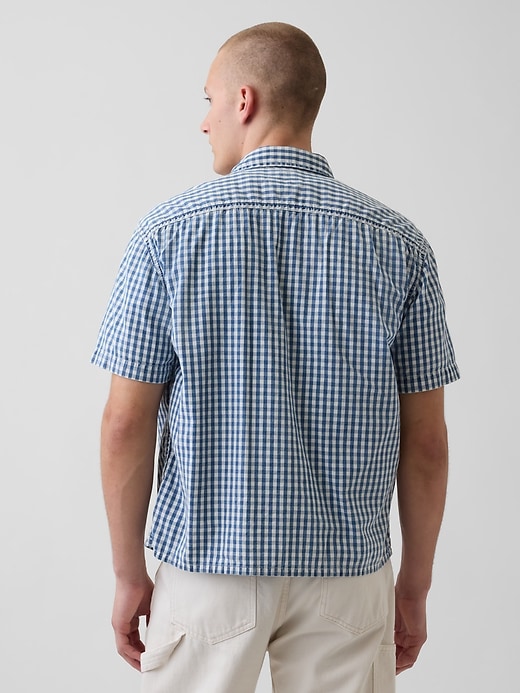 Image number 3 showing, Gingham Denim Relaxed Straight-Hem Shirt
