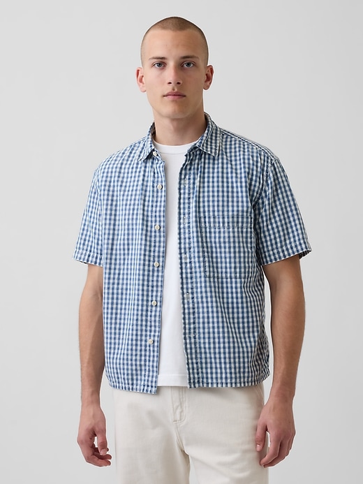 Gingham Denim Relaxed Straight-Hem Shirt from GAP - $47