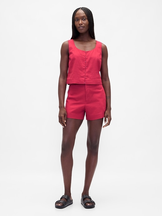 Image number 2 showing, Linen-Blend Hook-Front Crop Shell Top