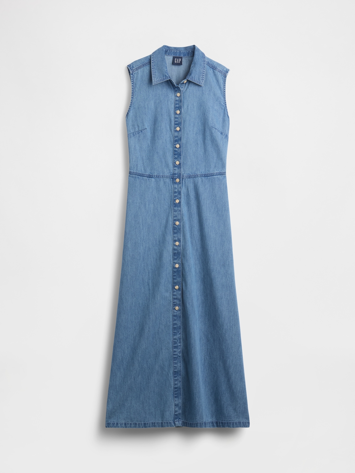 Женское макси-платье-рубашка Gap UltraSoft из денима, цвет: Средняя варка — фото 4