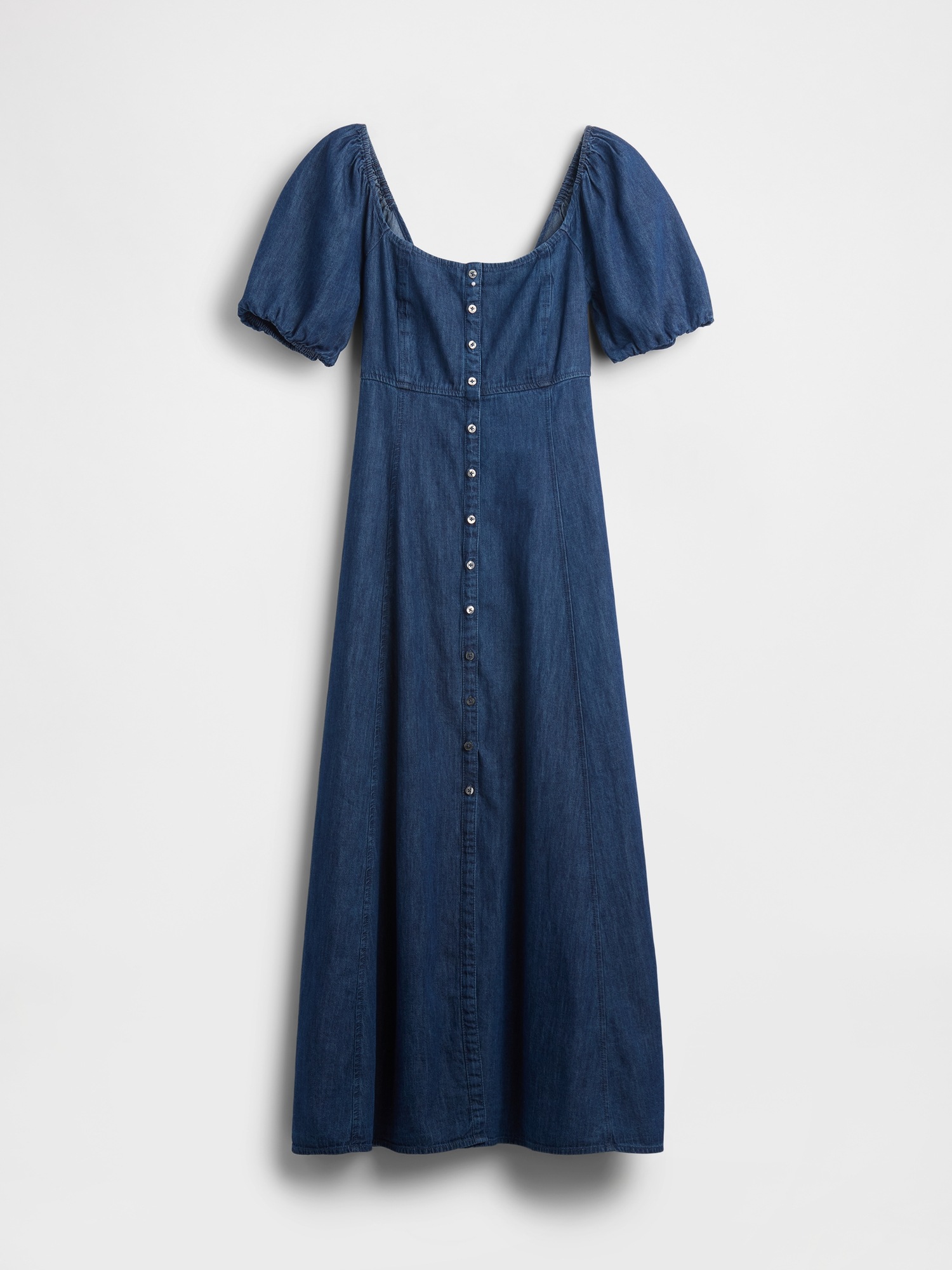 Женское платье Gap Denim Puff-Sleeve Button-Front Maxi, цвет: Тёмная варка — фото 5