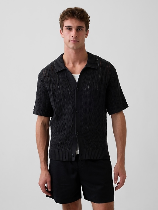 Image number 1 showing, Herringbone Crochet Sweater Shirt