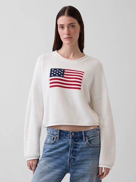 Image number 1 showing, Crochet Oversized Americana Crop Sweater