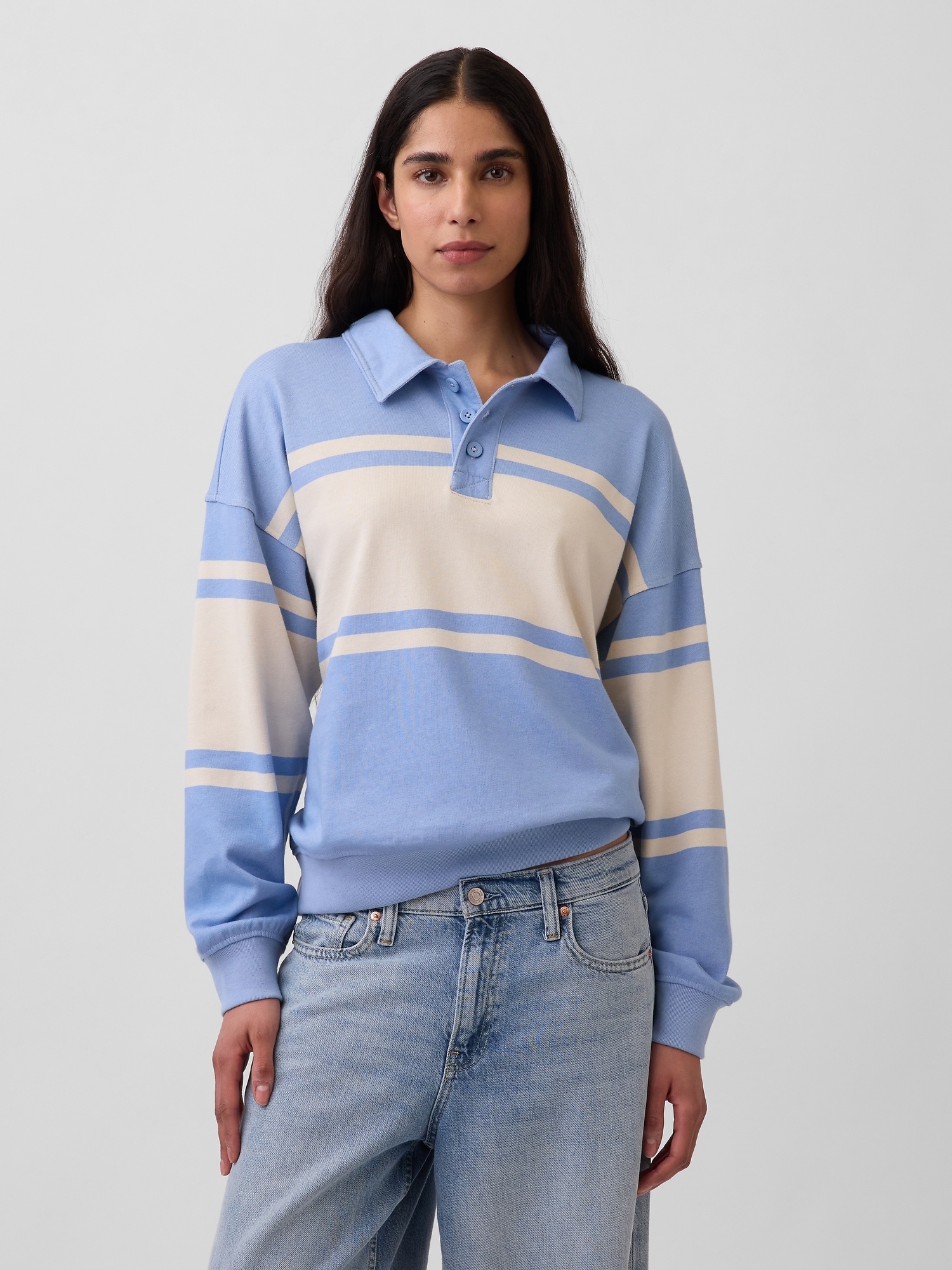 French Terry Oversized Polo Sweatshirt