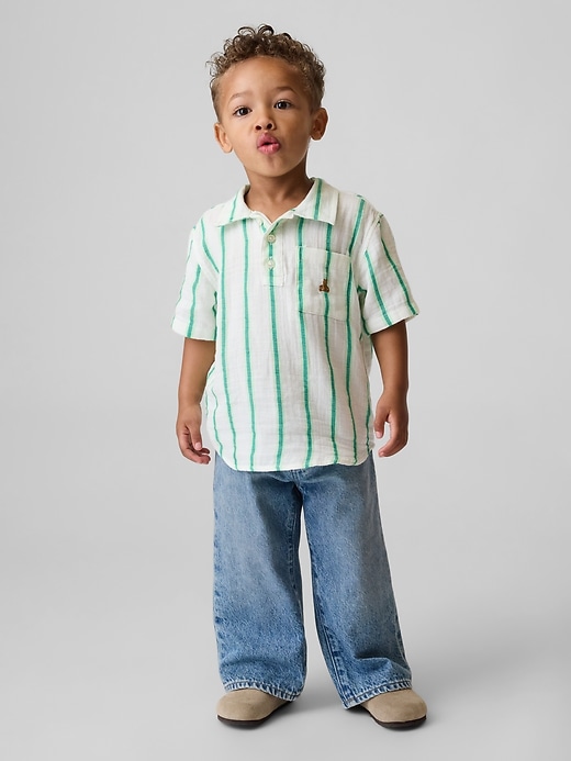 Image number 1 showing, Baby & Toddler Cotton Gauze Print Polo Shirt