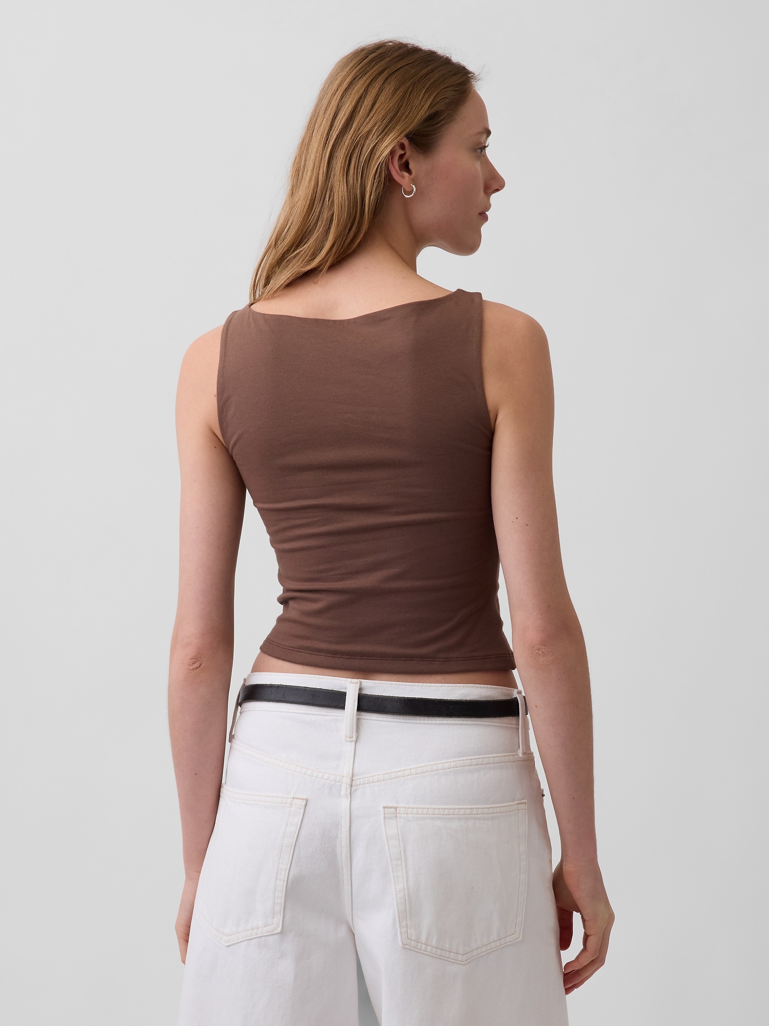 Женский топ Gap CloseKnit Jersey Boatneck Crop Tank Top, цвет: Коричневый, вариант 1 — фото 3