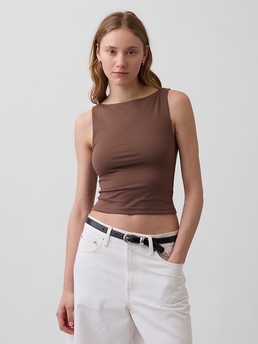 Image number 1 showing, CloseKnit Jersey Boatneck Crop Tank Top