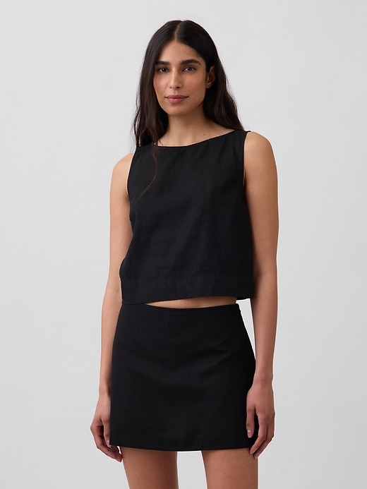 Image number 1 showing, Linen-Blend Crop Shell Tank Top