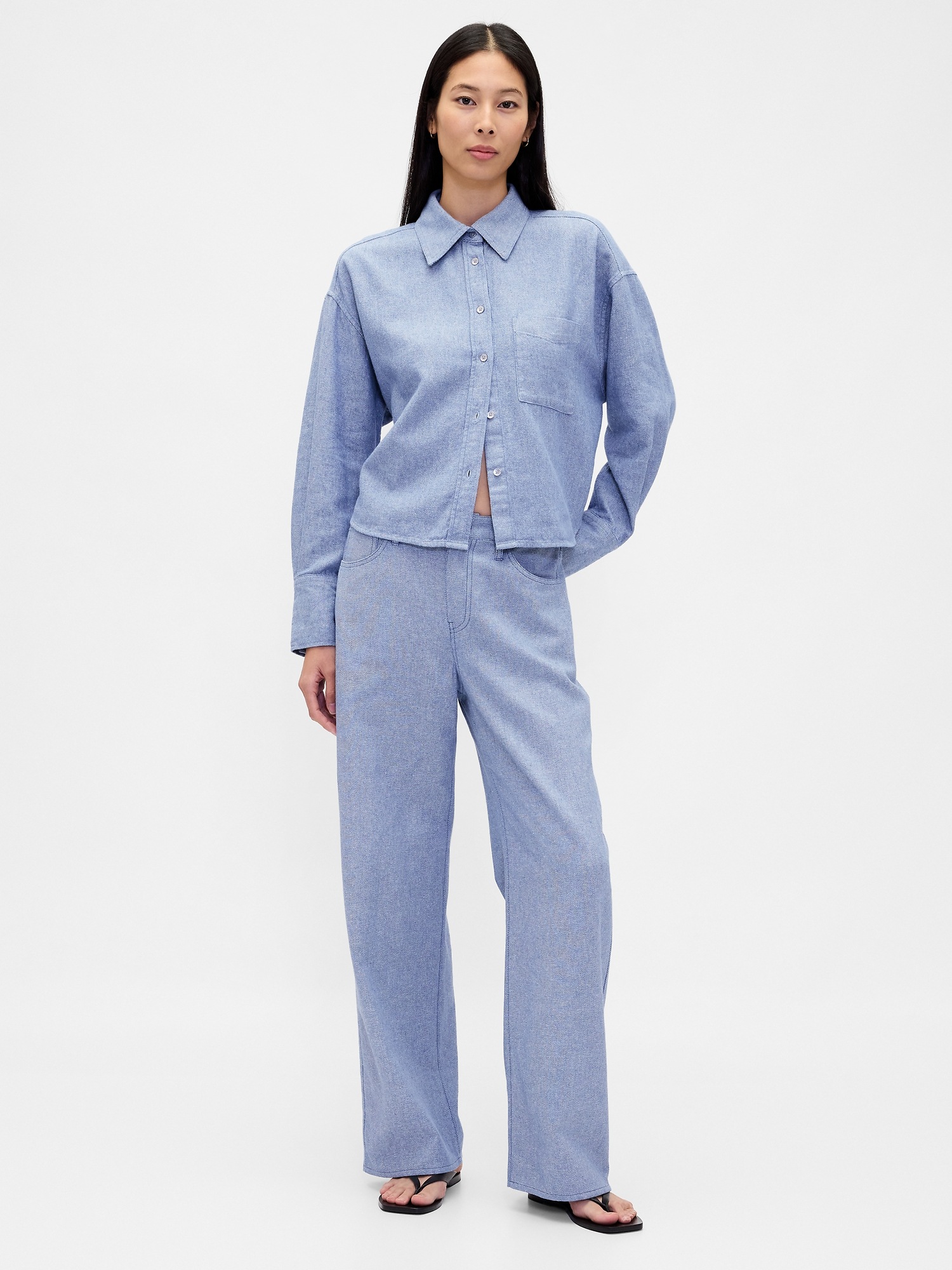 Linen-Cotton Wide-Leg Pants