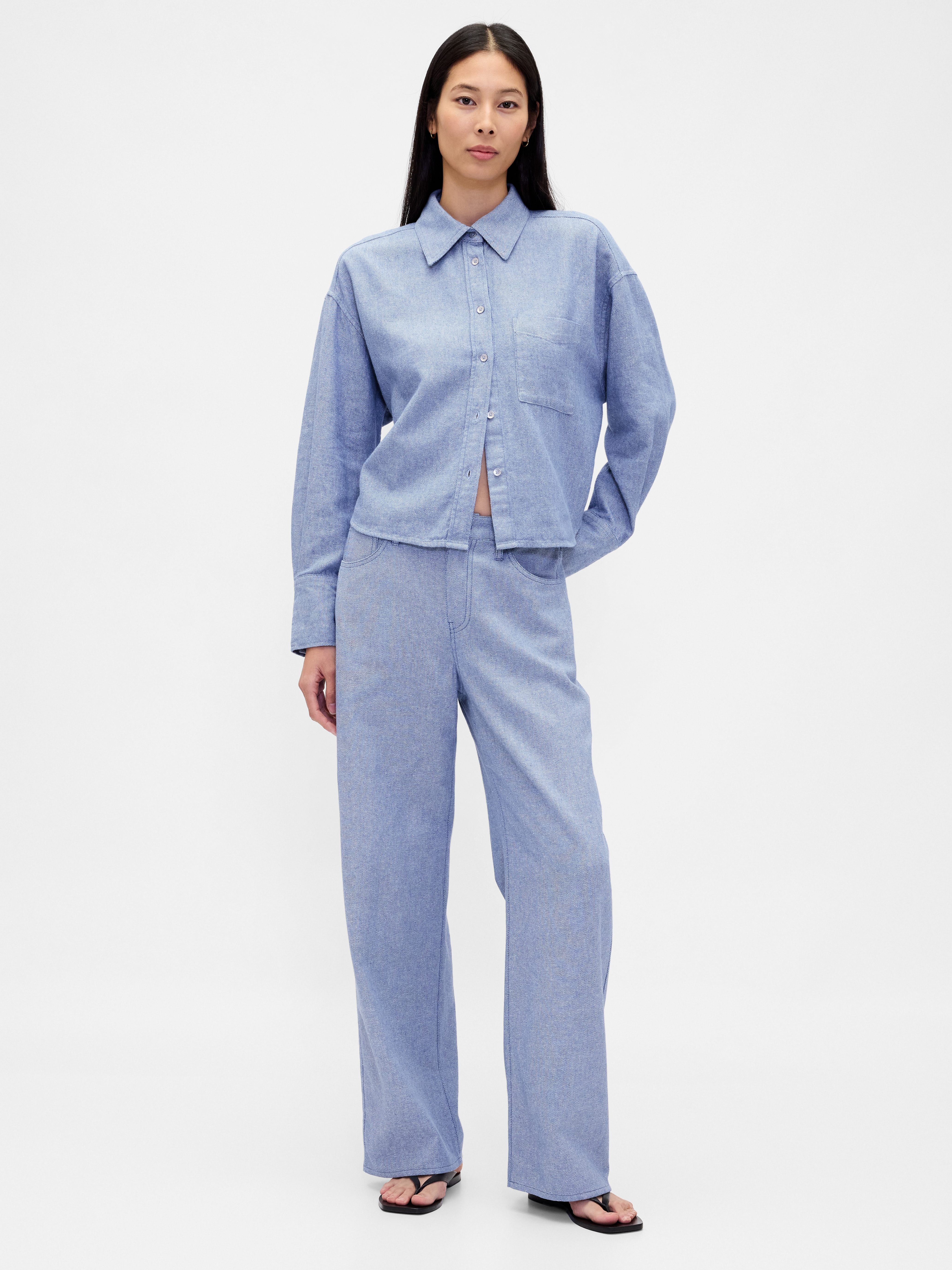 Linen-Cotton Wide-Leg Pants