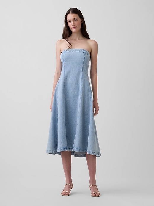 Image number 1 showing, Strapless Denim Midi Dress