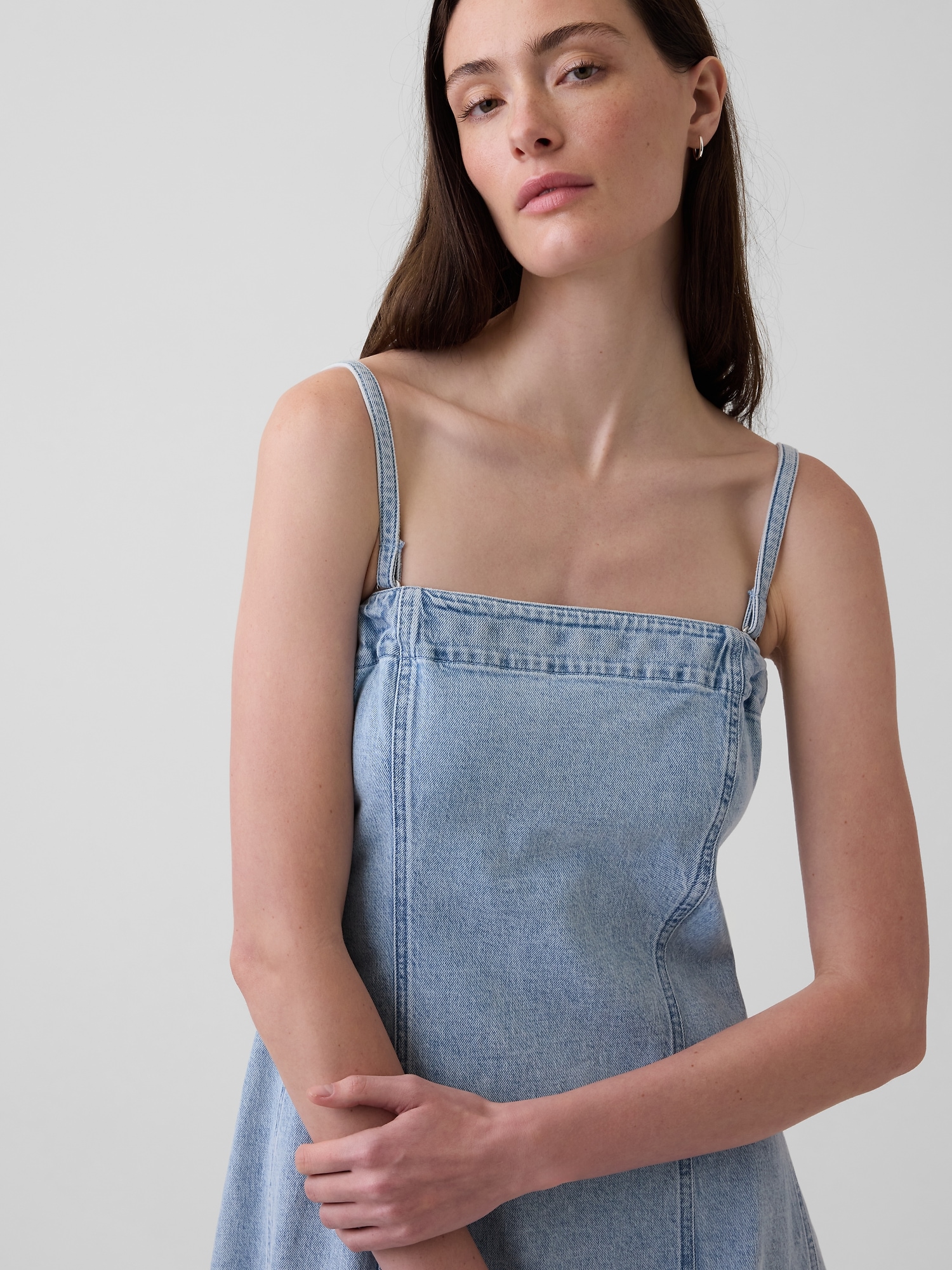 Strapless Denim Midi Dress