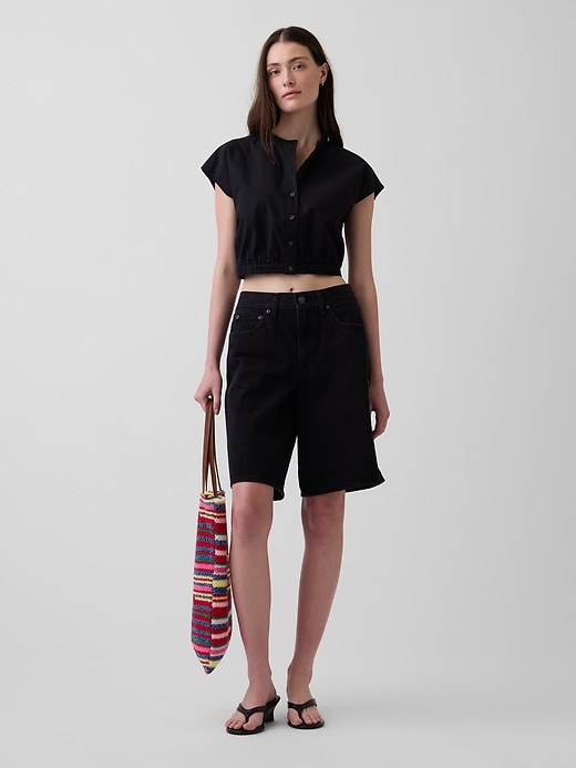 Image number 2 showing, Poplin Cap-Sleeve Crop Shirt