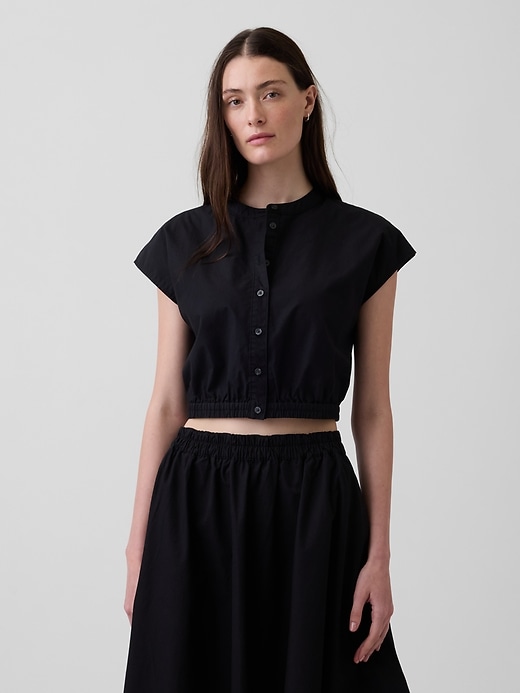 Image number 1 showing, Poplin Cap-Sleeve Crop Shirt