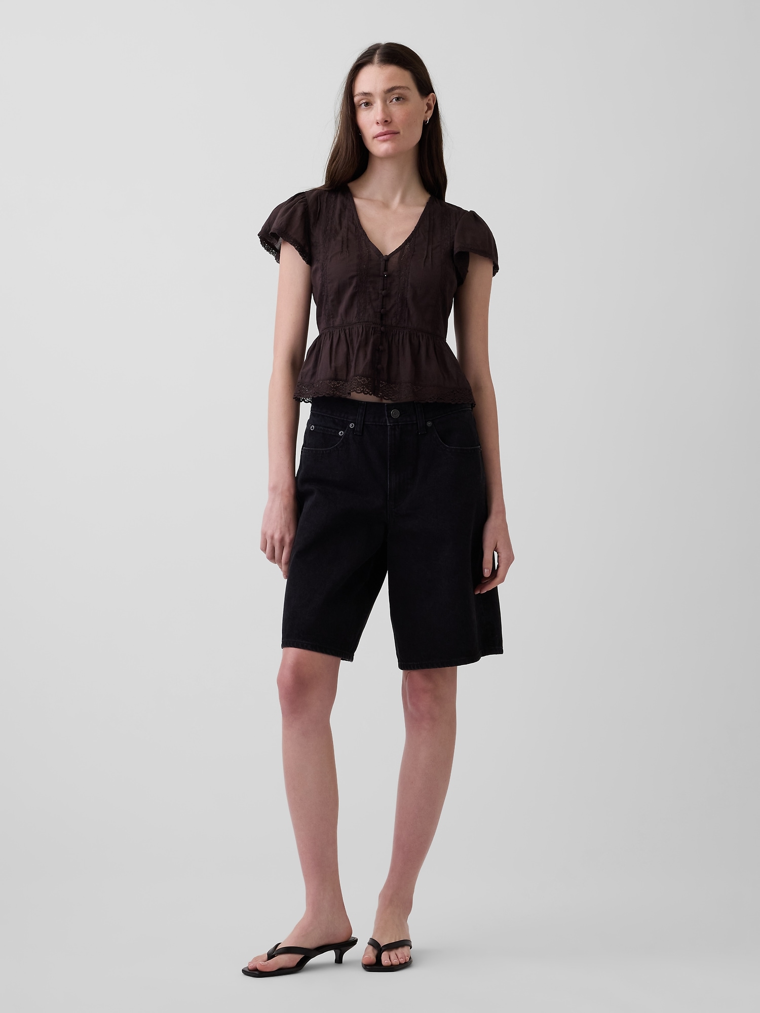 Женский топ Gap Lace Voile Peplum Crop Top, цвет: Коричневый — фото 2