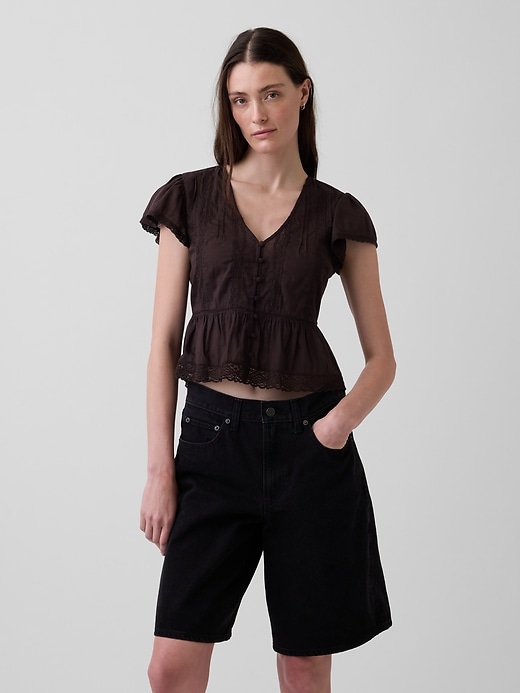 Image number 1 showing, Lace Voile Peplum Crop Top