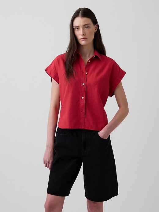 Image number 1 showing, Linen-Blend Oversized Shirt
