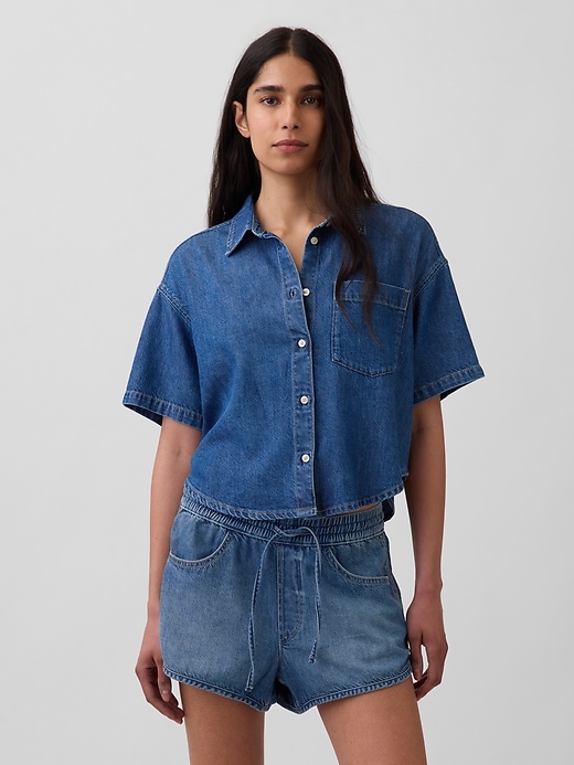 Image number 1 showing, UltraSoft Denim Oversized Camp Shirt