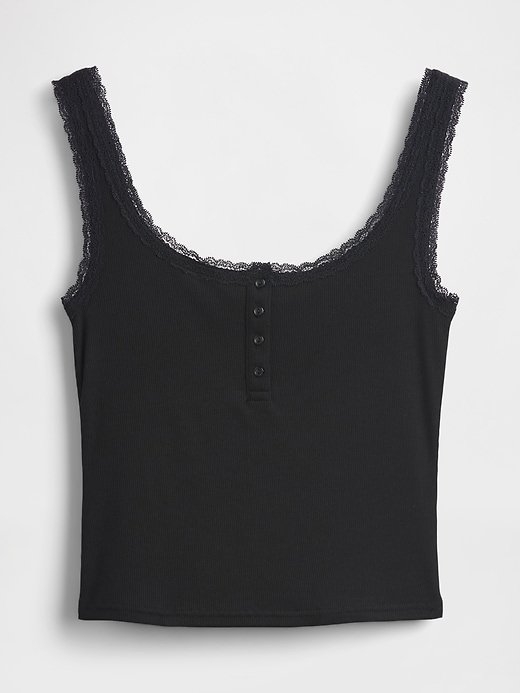 Image number 5 showing, Mini Rib Lace Henley PJ Tank Top