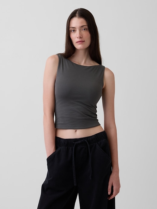 Image number 1 showing, CloseKnit Jersey Boatneck Crop Tank Top