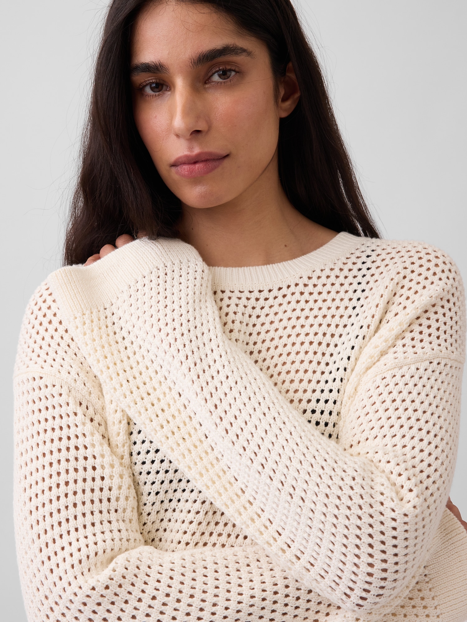 100% Cotton Crochet Relaxed Sweater