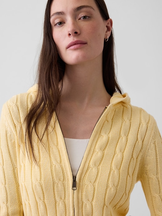 Image number 4 showing, 100% Cotton Cable-Knit Zip Cardigan