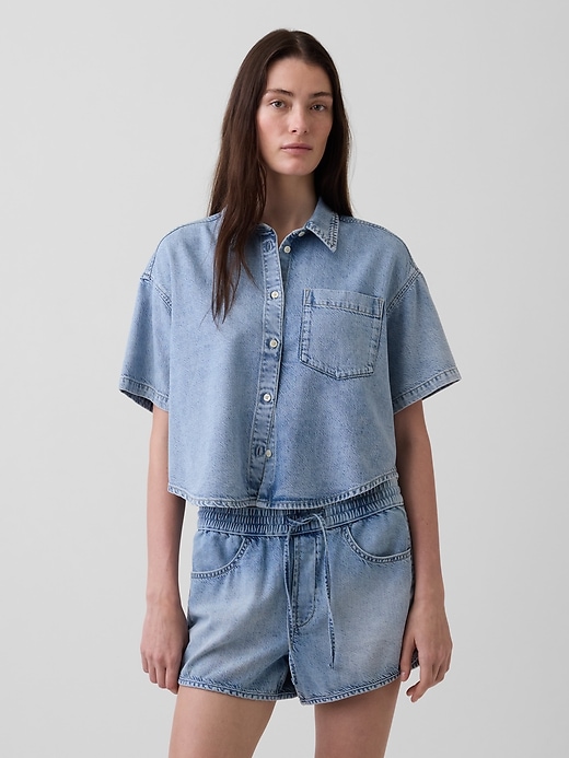 Image number 1 showing, UltraSoft Denim Oversized Camp Shirt