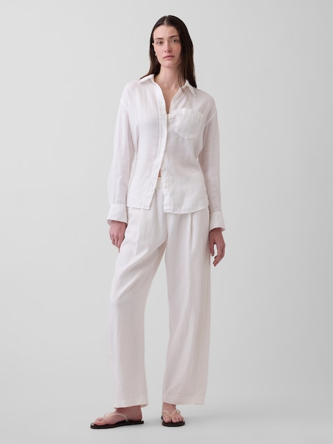 Linen-Blend Easy Barrel Pants
