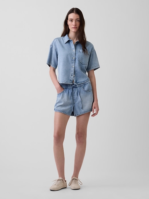 Mid Rise UltraSoft Denim Easy Dolphin Shorts from GAP - $29