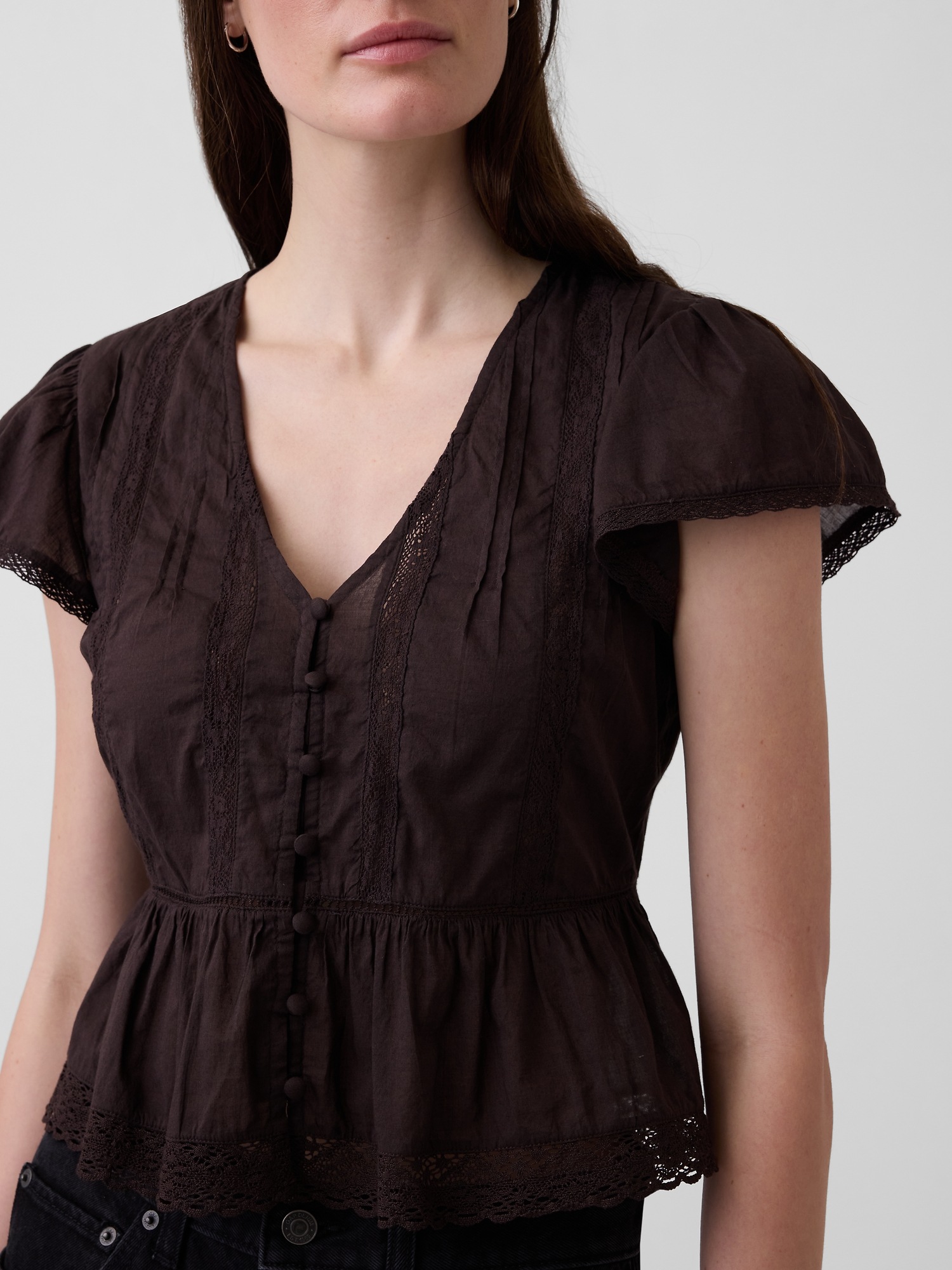 Женский топ Gap Lace Voile Peplum Crop Top, цвет: Коричневый — фото 3