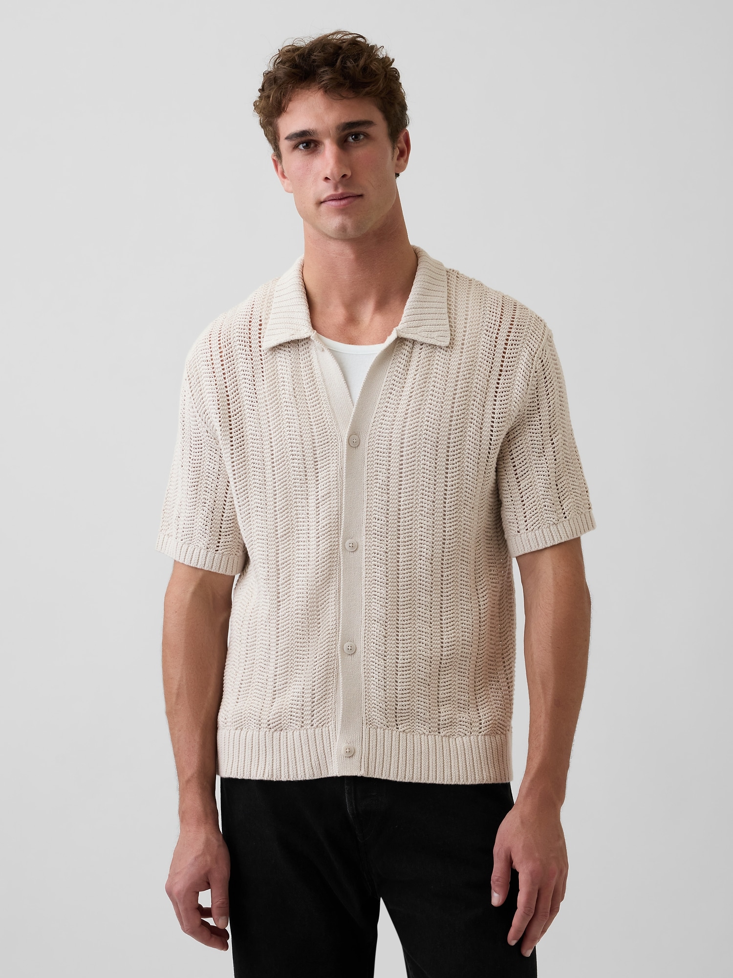 Herringbone Crochet Sweater Shirt