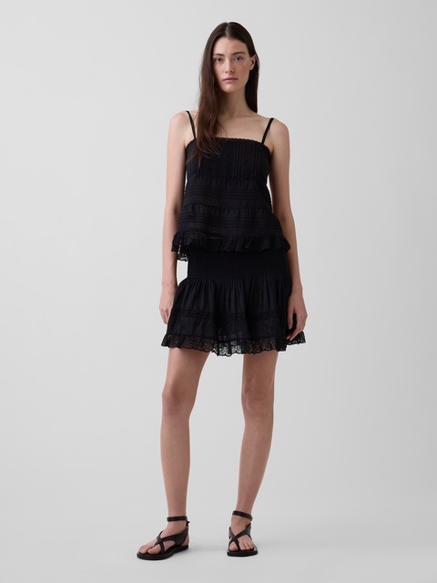 Pintuck Lace-Trim Easy Mini Skort