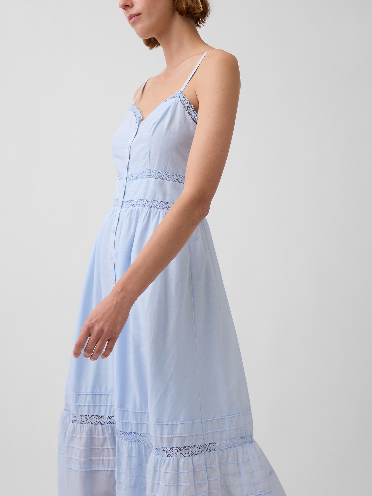 Женское платье Gap Lace-Trim Button-Front Maxi, цвет: Синий — фото 3