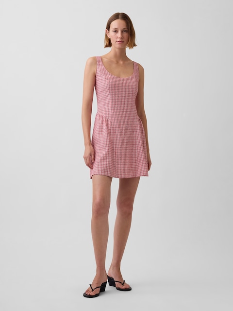 Linen-Blend Drop-Waist Mini Dress