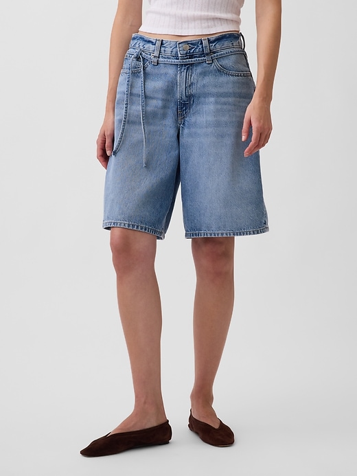Image number 2 showing, 11" Mid Rise Micro Belt Longline Denim Shorts