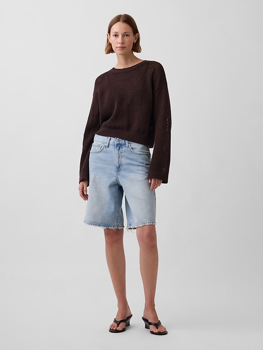 Image number 2 showing, 100% Cotton Crochet Relaxed Sweater