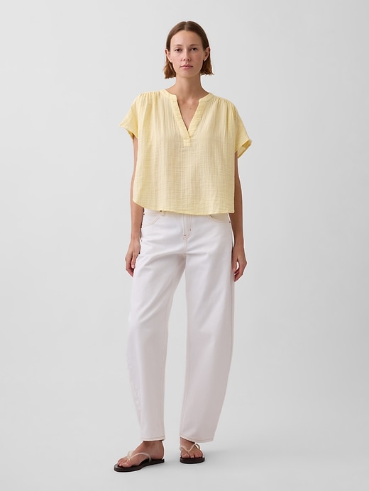 Image number 2 showing, Cotton Gauze Oversized Split-Neck Top