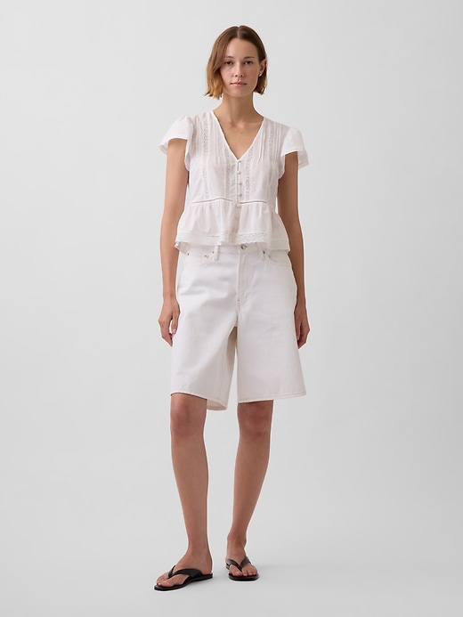 Image number 2 showing, Lace Voile Peplum Crop Top