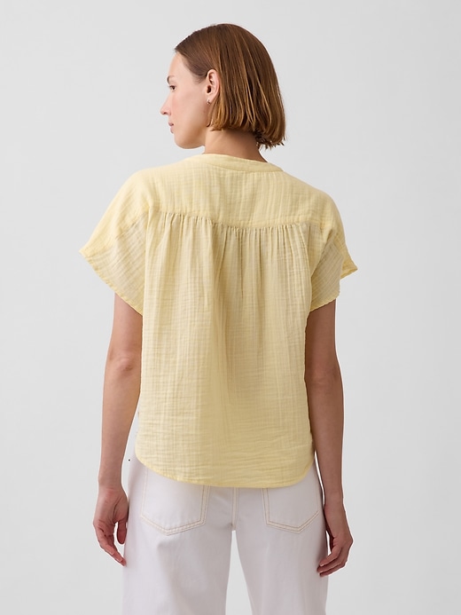 Image number 3 showing, Cotton Gauze Oversized Split-Neck Top